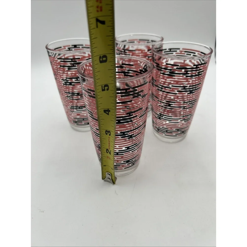 Hazel Atlas Tumblers Set Of 4 Vintage 1950s Pink Black Brick Pattern Glassware